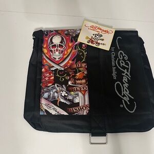 Ed Hardy Black and Colorful Skull Messenger Bag